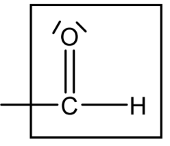 Vereinfachte Strukturformel eines Aldehyds (R–C(=O)–H)